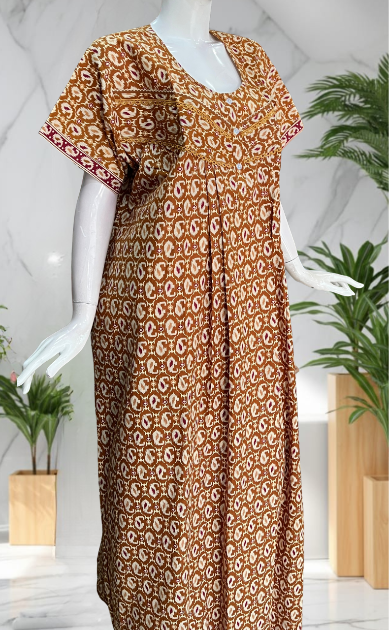 Mustard Paisley Print Pure Cotton Nighty. Pure Durable Cotton | Laces and Frills