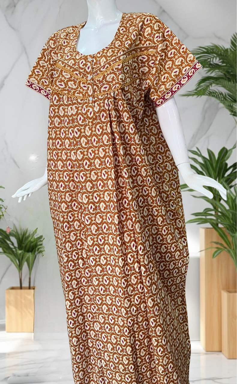 Mustard Paisley Print Pure Cotton Nighty. Pure Durable Cotton | Laces and Frills