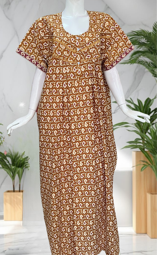 Mustard Paisley Print Pure Cotton Nighty. Pure Durable Cotton | Laces and Frills - Laces and Frills