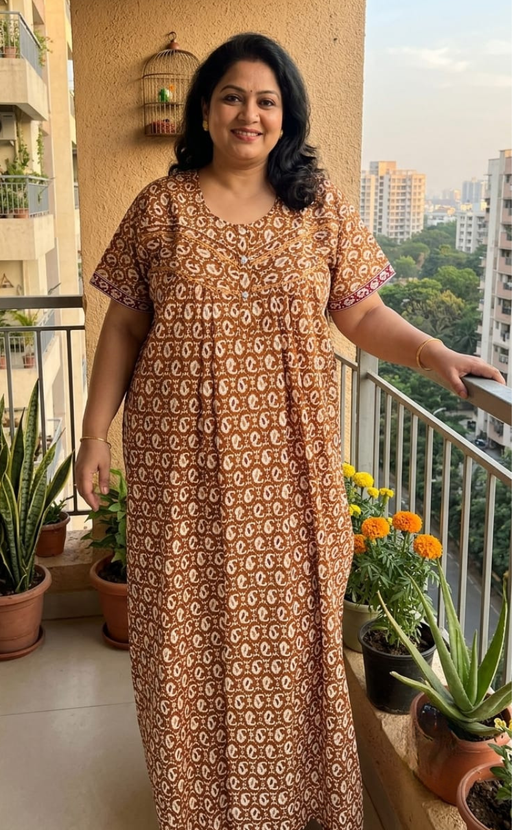 Mustard Paisley Print Pure Cotton Nighty. Pure Durable Cotton | Laces and Frills - Laces and Frills