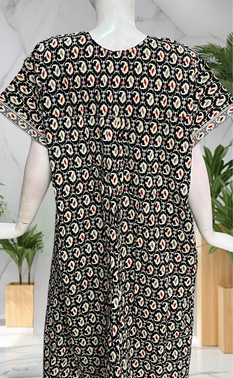 Black Paisley Print Pure Cotton Nighty. Pure Durable Cotton | Laces and Frills