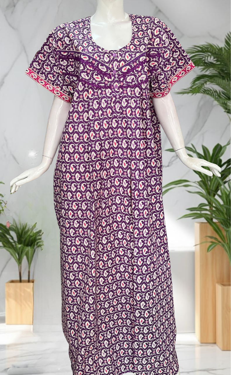 Purple Paisley Print Pure Cotton Nighty. Pure Durable Cotton | Laces and Frills