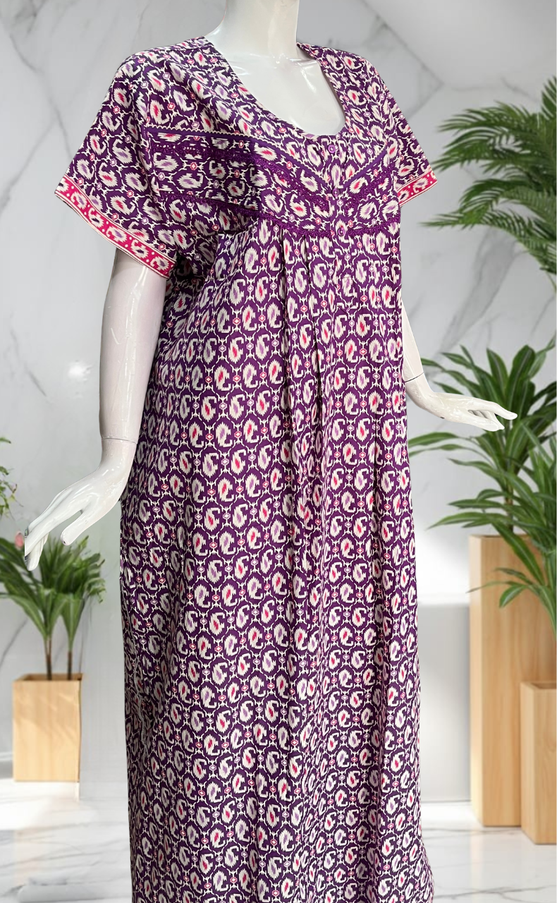 Purple Paisley Print Pure Cotton Nighty. Pure Durable Cotton | Laces and Frills