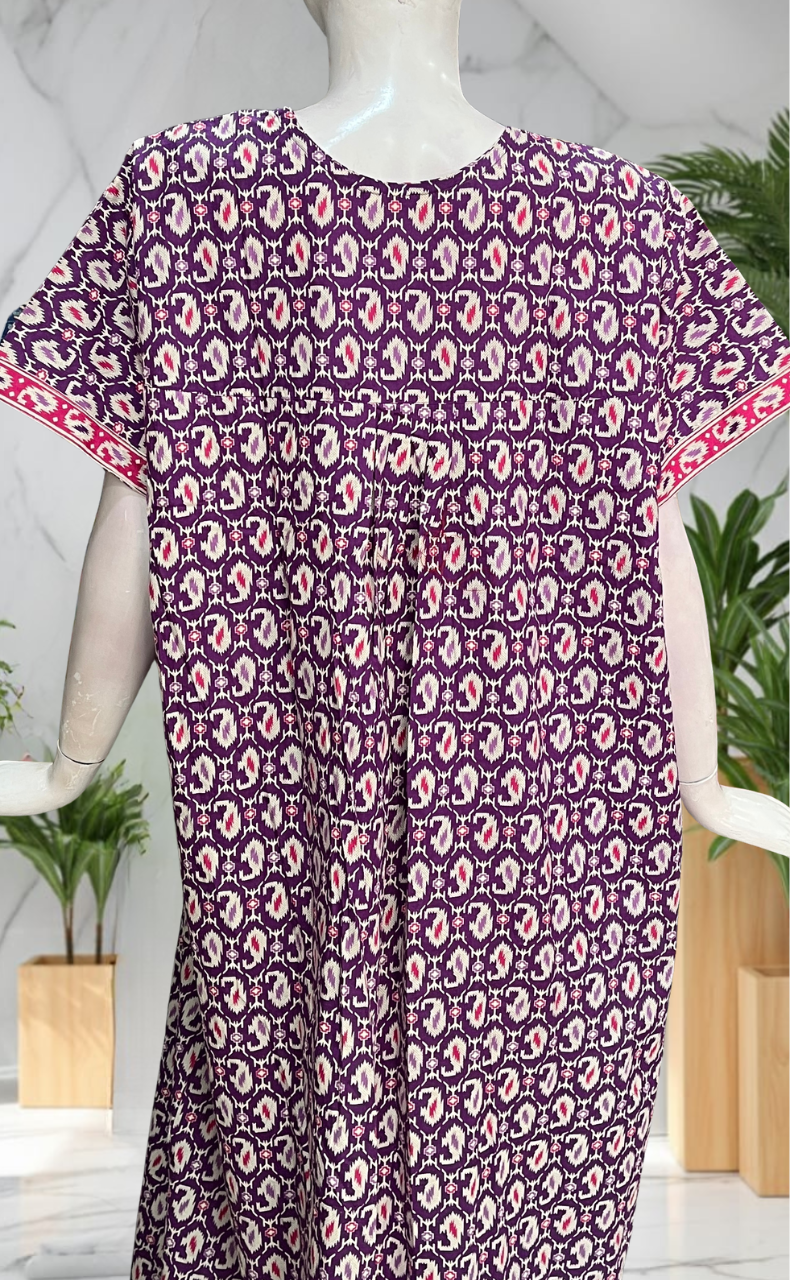 Purple Paisley Print Pure Cotton Nighty. Pure Durable Cotton | Laces and Frills