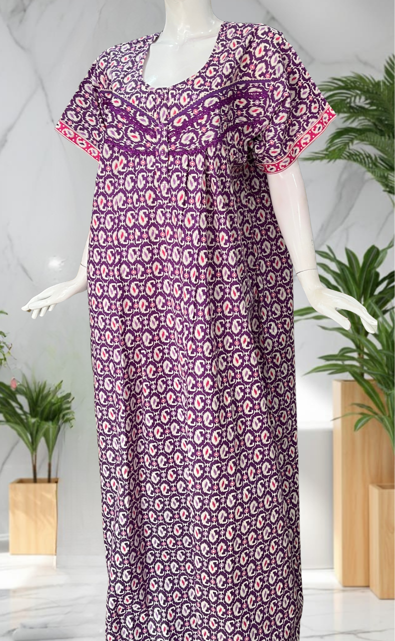 Purple Paisley Print Pure Cotton Nighty. Pure Durable Cotton | Laces and Frills