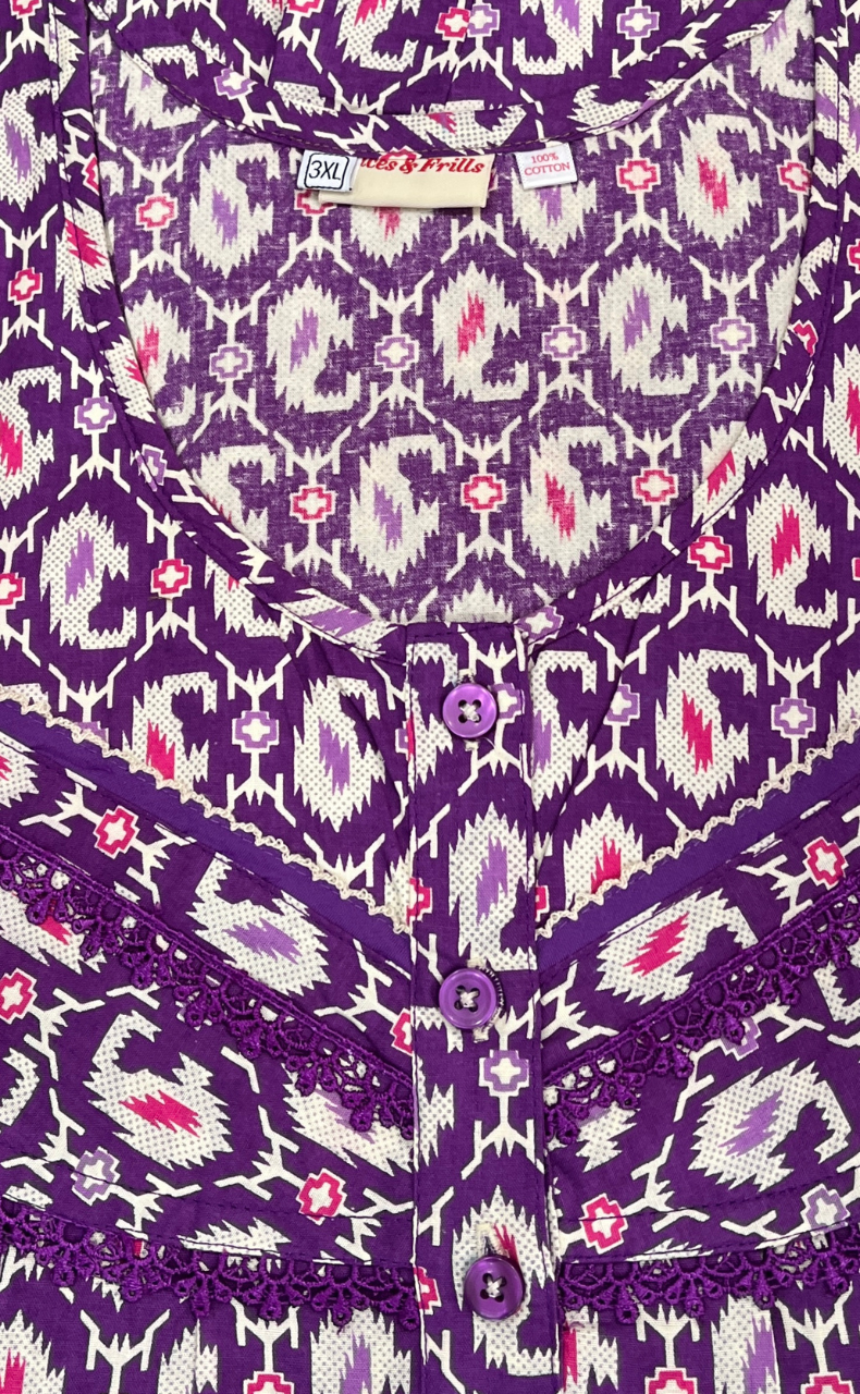 Purple Paisley Print Pure Cotton Nighty. Pure Durable Cotton | Laces and Frills