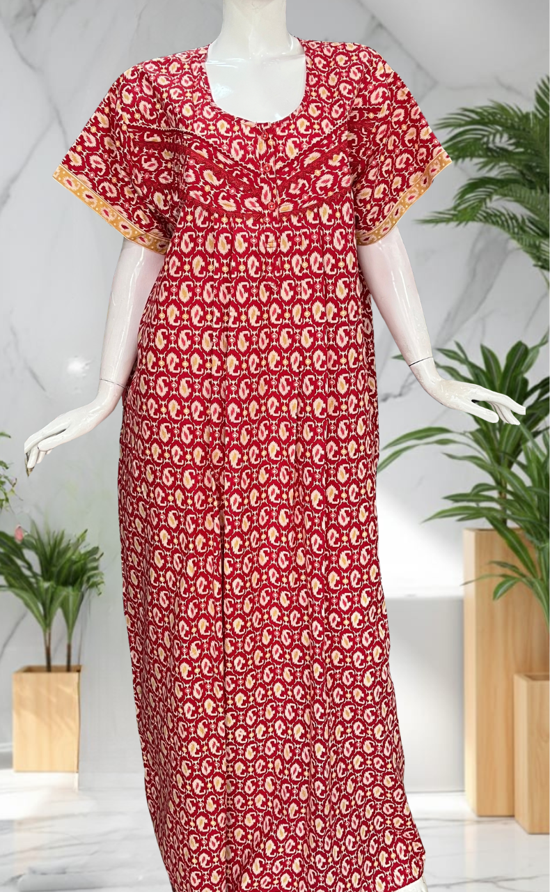 Red Paisley Print Pure Cotton Nighty. Pure Durable Cotton | Laces and Frills