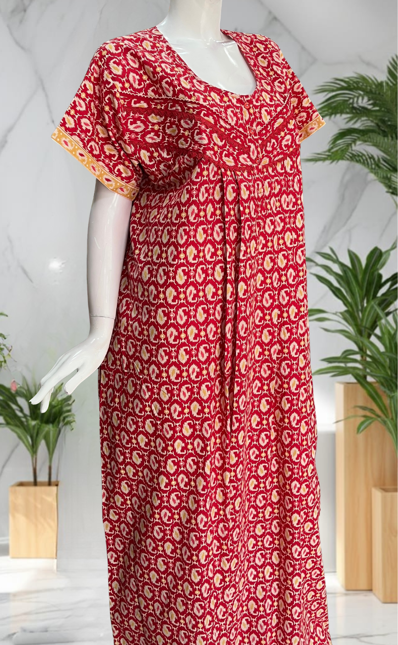 Red Paisley Print Pure Cotton Nighty. Pure Durable Cotton | Laces and Frills