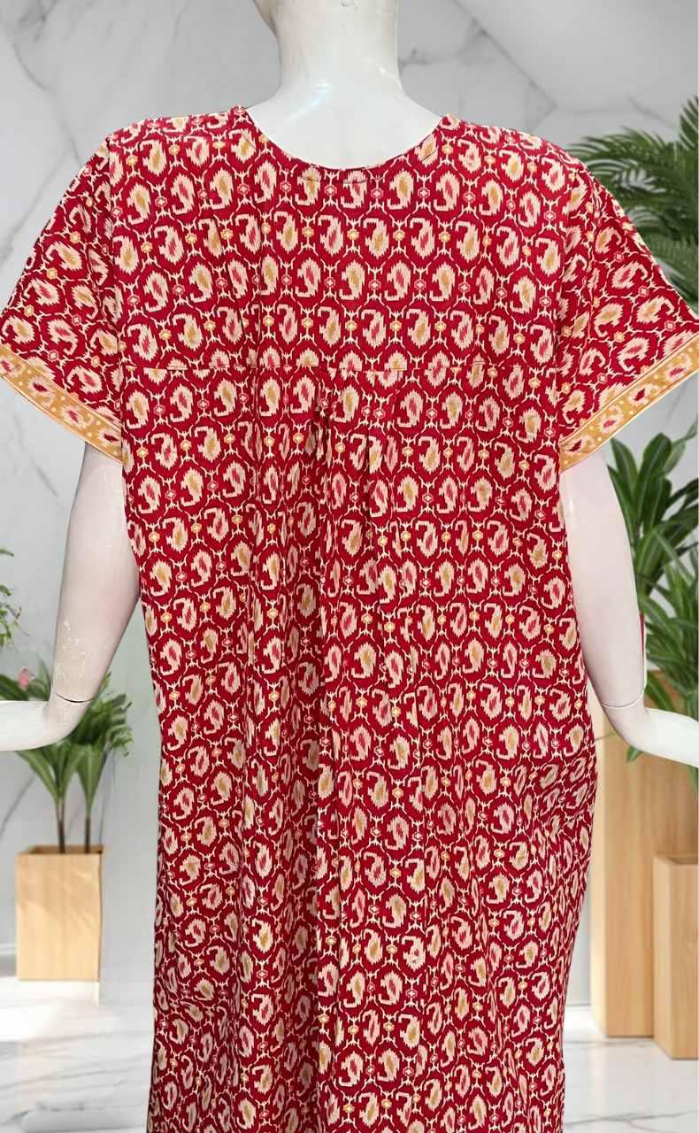 Red Paisley Print Pure Cotton Nighty. Pure Durable Cotton | Laces and Frills