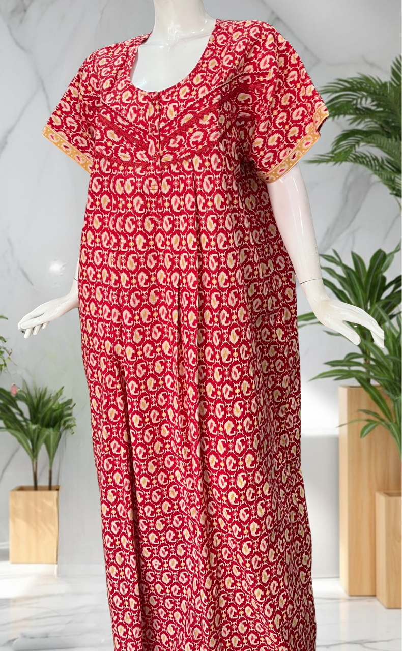 Red Paisley Print Pure Cotton Nighty. Pure Durable Cotton | Laces and Frills