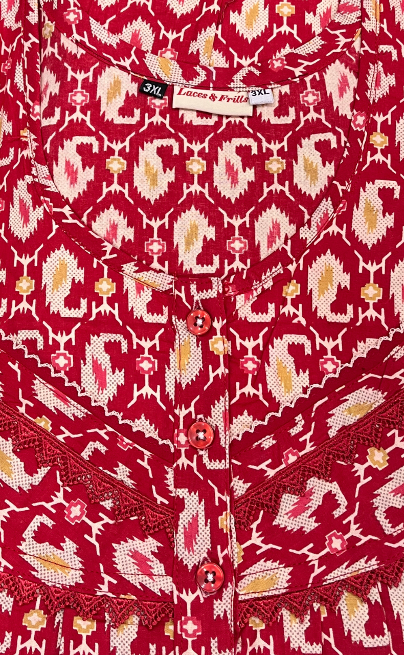 Red Paisley Print Pure Cotton Nighty. Pure Durable Cotton | Laces and Frills