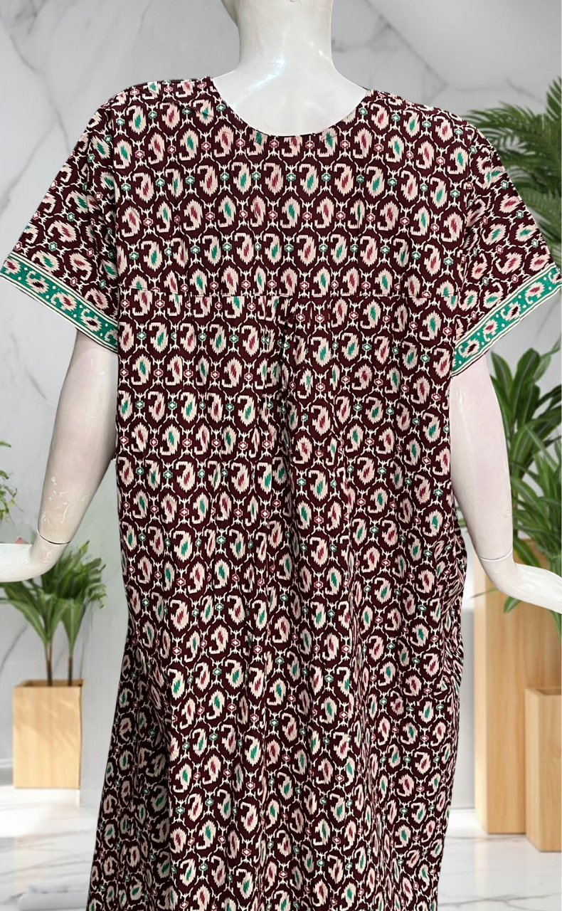 Maroon Paisley Print Pure Cotton Nighty. Pure Durable Cotton | Laces and Frills