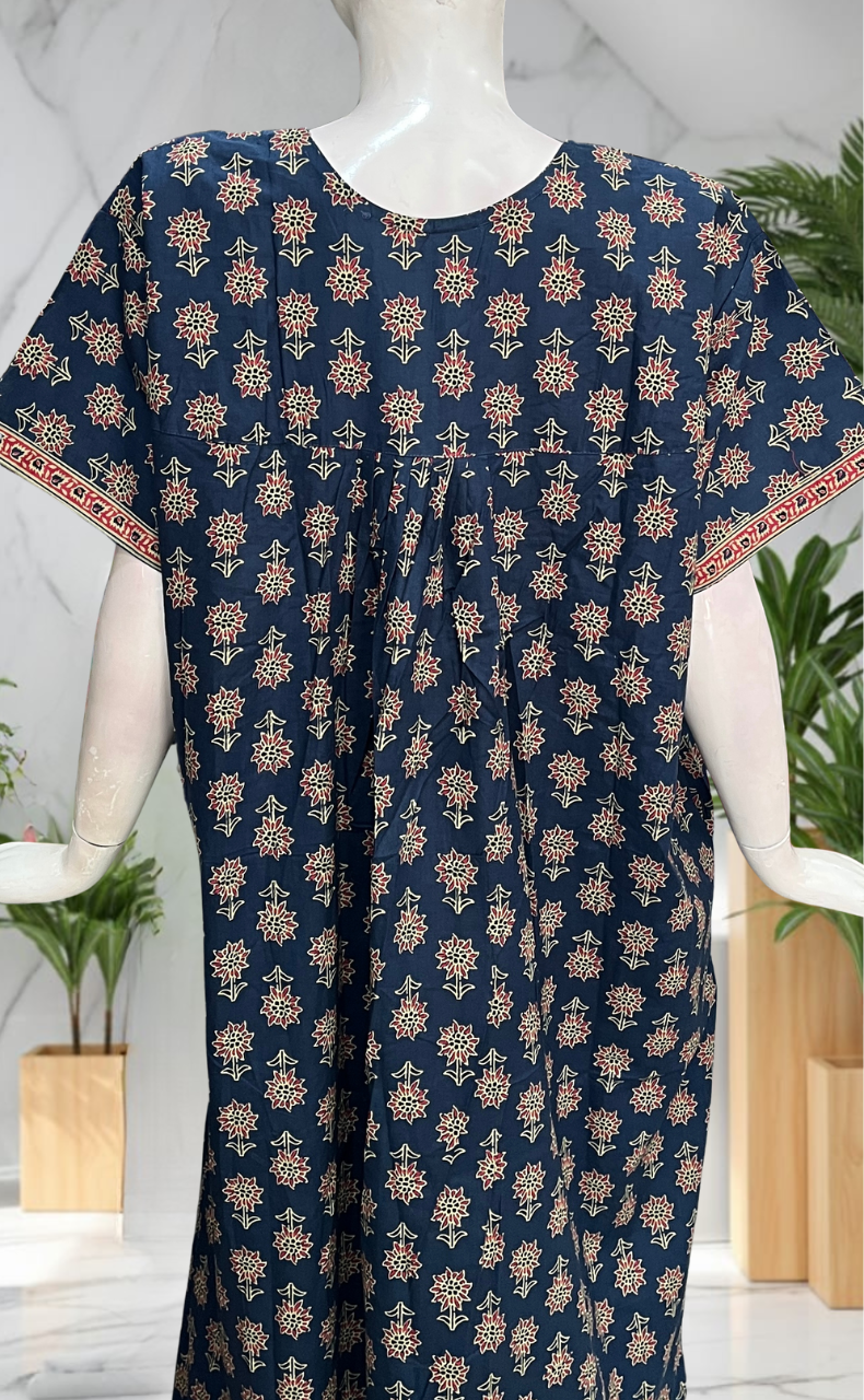 Blue Floral Pure Cotton Nighty. Pure Durable Cotton | Laces and Frills