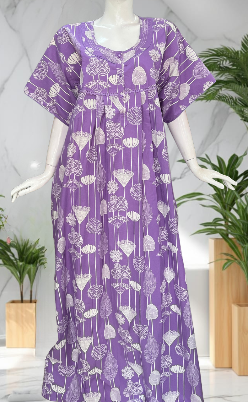Lavender Flora Pure Cotton Nighty. Pure Durable Cotton | Laces and Frills