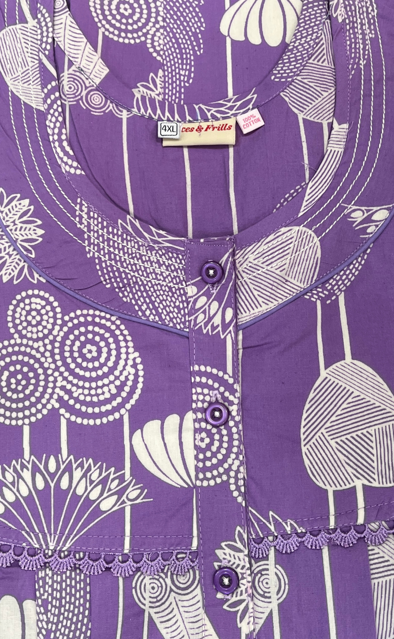 Lavender Flora Pure Cotton Nighty. Pure Durable Cotton | Laces and Frills