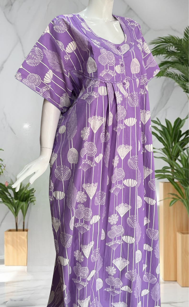 Lavender Flora Pure Cotton Nighty. Pure Durable Cotton | Laces and Frills