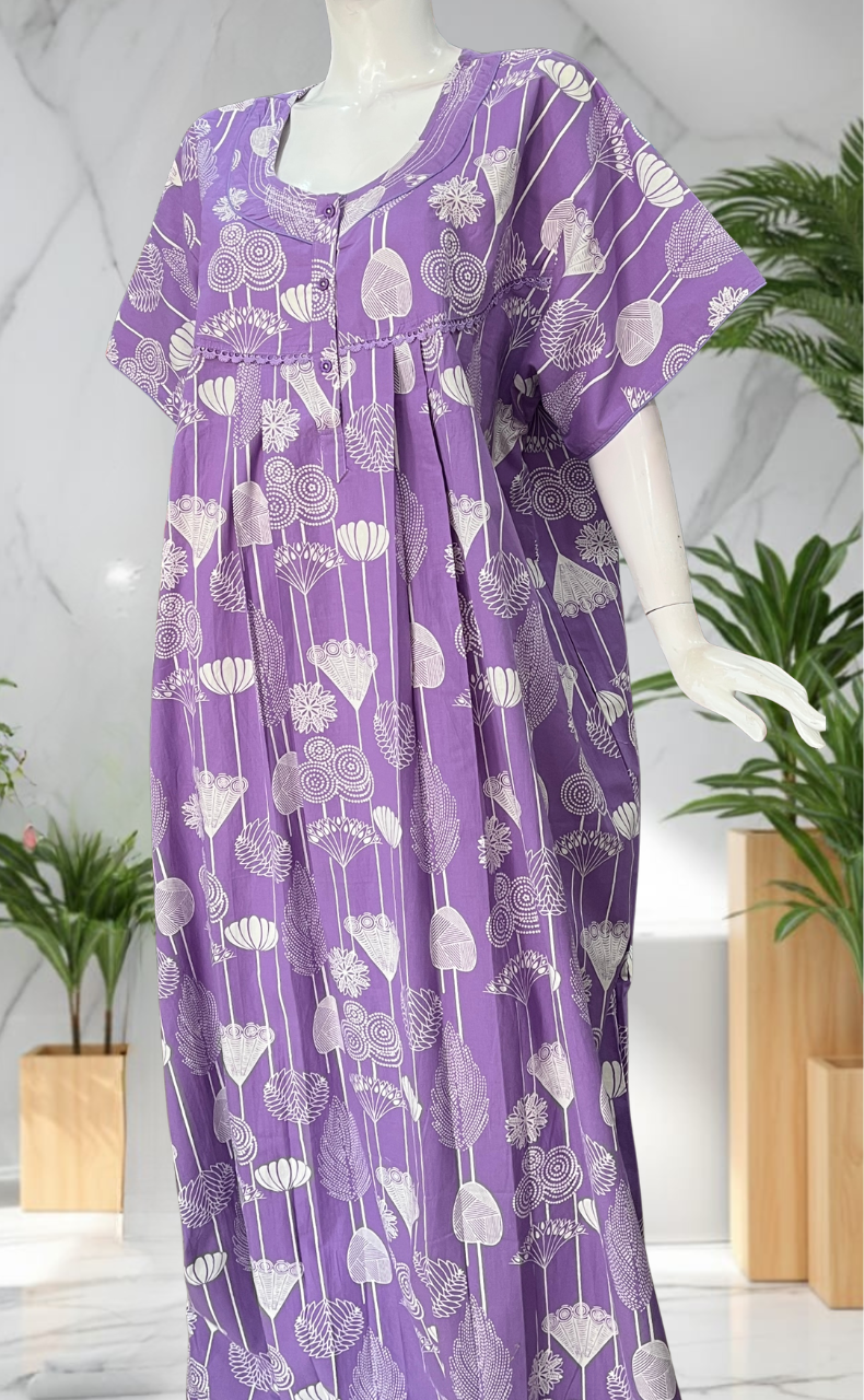 Lavender Flora Pure Cotton Nighty. Pure Durable Cotton | Laces and Frills