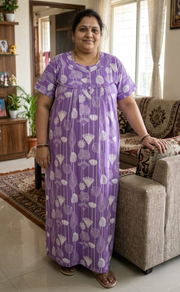 Lavender Flora Pure Cotton Nighty. Pure Durable Cotton | Laces and Frills - Laces and Frills