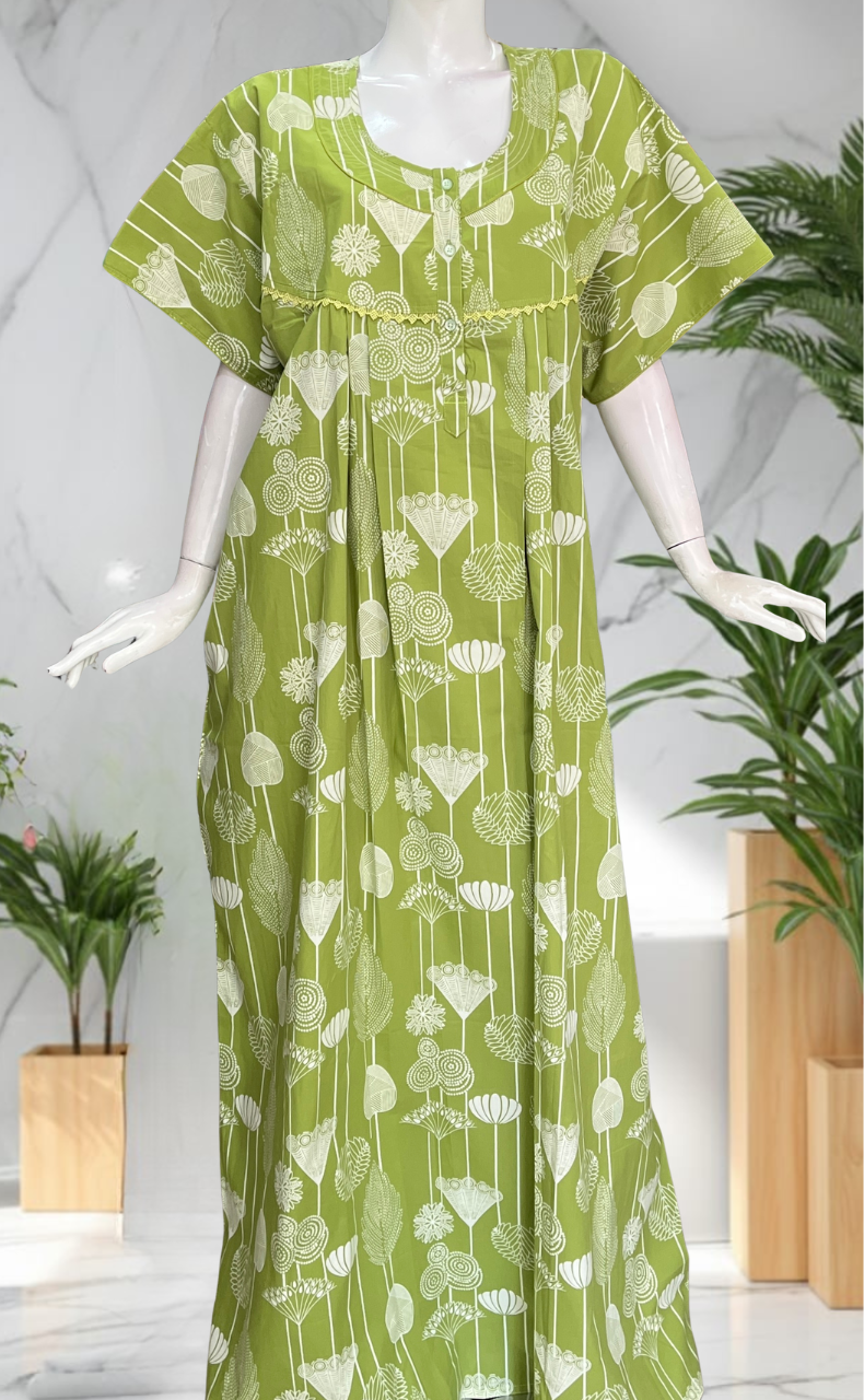 Green Flora Pure Cotton Nighty. Pure Durable Cotton | Laces and Frills