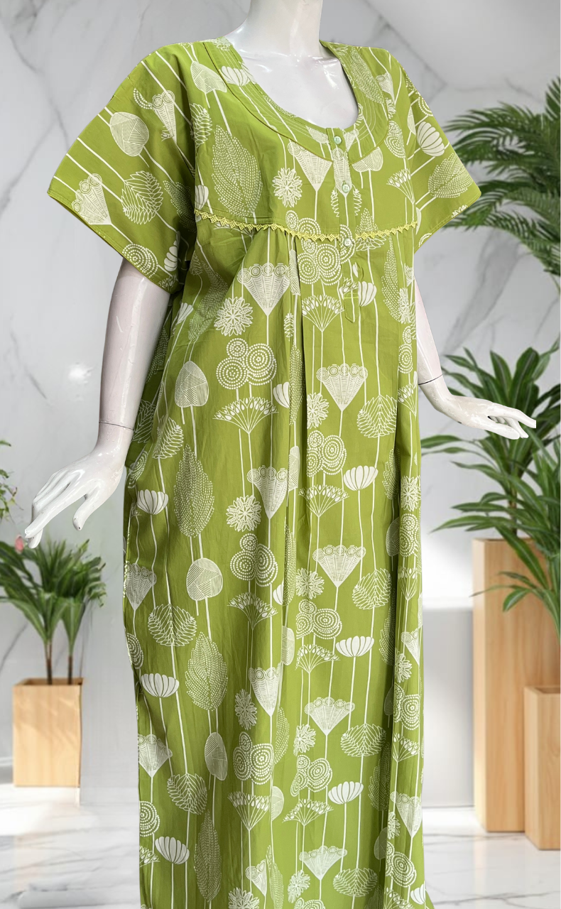 Green Flora Pure Cotton Nighty. Pure Durable Cotton | Laces and Frills