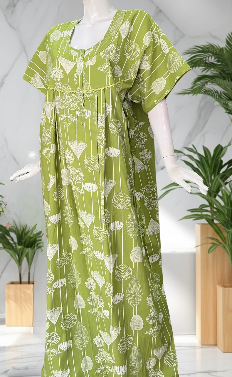 Green Flora Pure Cotton Nighty. Pure Durable Cotton | Laces and Frills