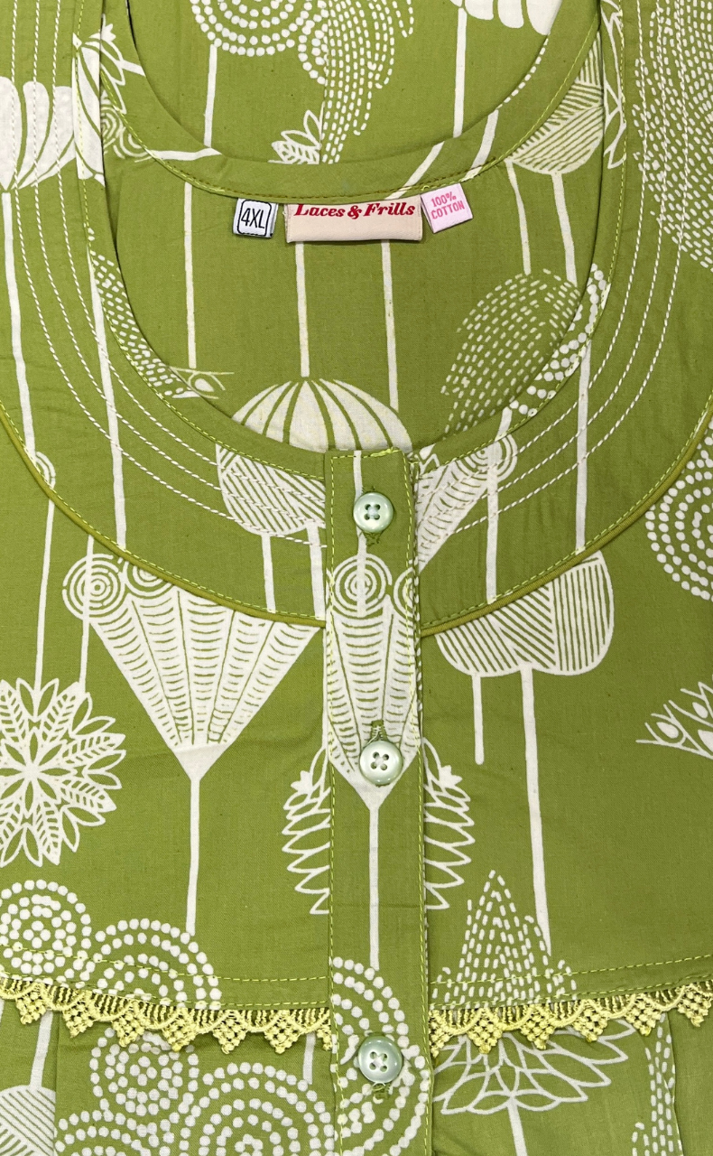 Green Flora Pure Cotton Nighty. Pure Durable Cotton | Laces and Frills