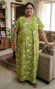 Green Flora Pure Cotton Nighty. Pure Durable Cotton | Laces and Frills - Laces and Frills