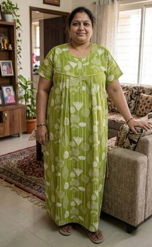Green Flora Pure Cotton Nighty. Pure Durable Cotton | Laces and Frills - Laces and Frills