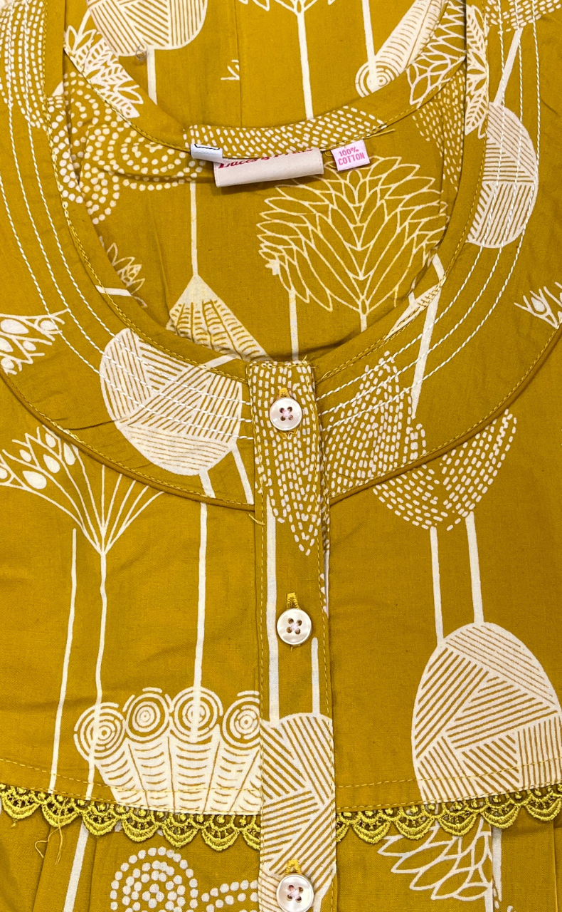 Yellow Flora Pure Cotton Nighty. Pure Durable Cotton | Laces and Frills