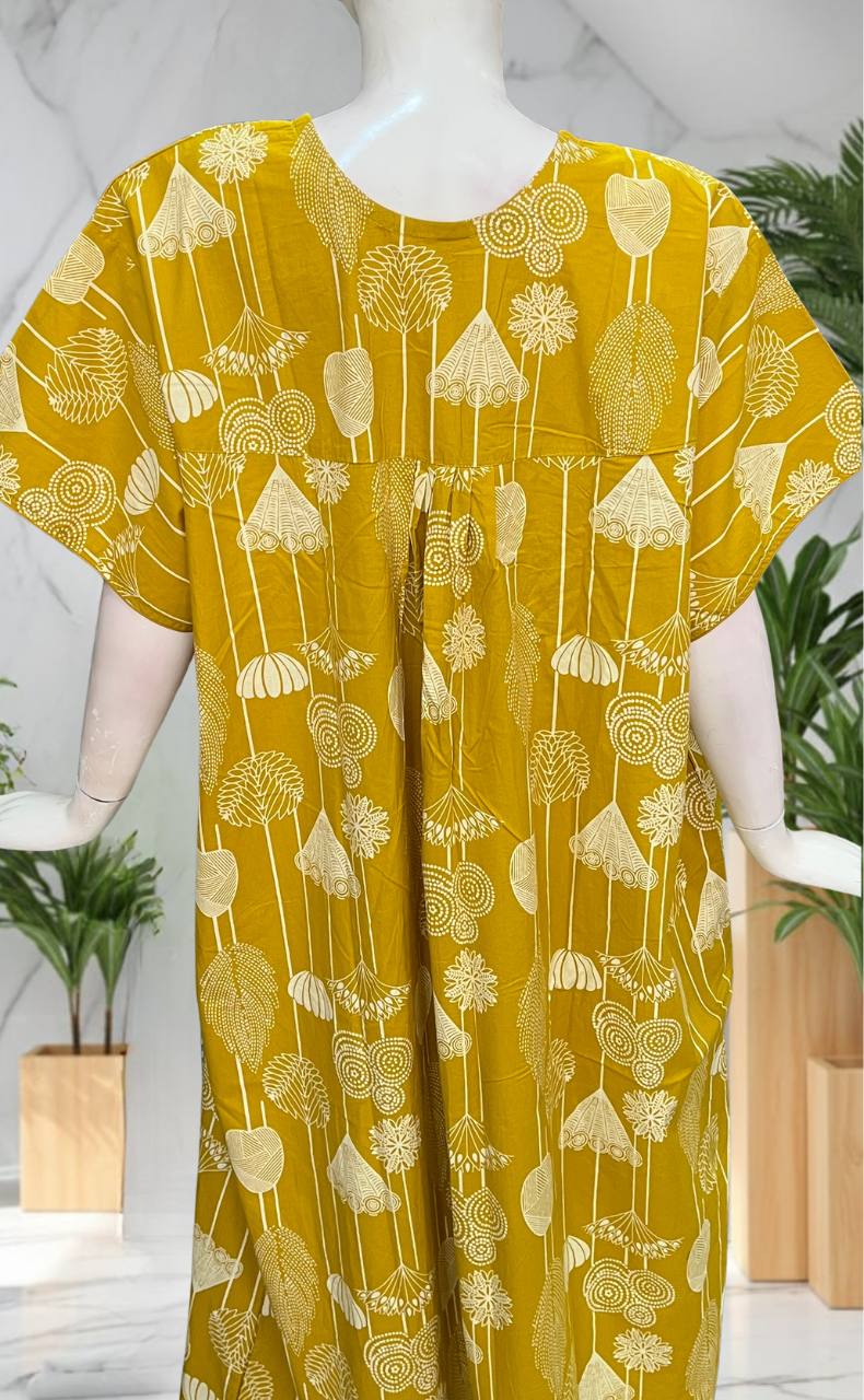 Yellow Flora Pure Cotton Nighty. Pure Durable Cotton | Laces and Frills