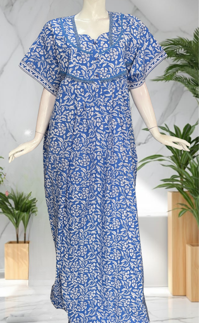 Blue Garden Pure Cotton Nighty. Pure Durable Cotton | Laces and Frills