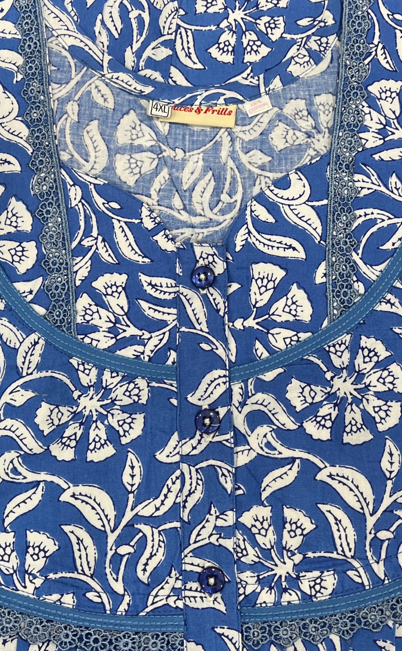 Blue Garden Pure Cotton Nighty. Pure Durable Cotton | Laces and Frills