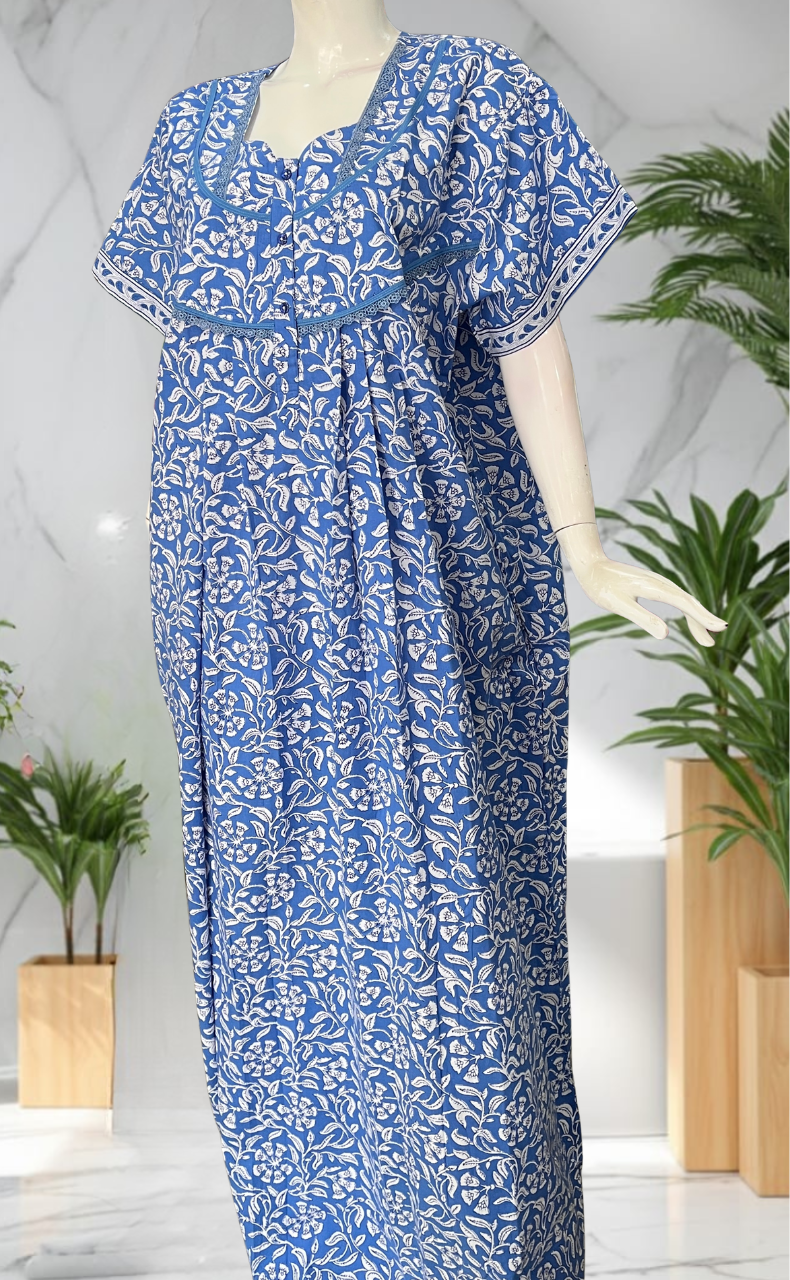 Blue Garden Pure Cotton Nighty. Pure Durable Cotton | Laces and Frills