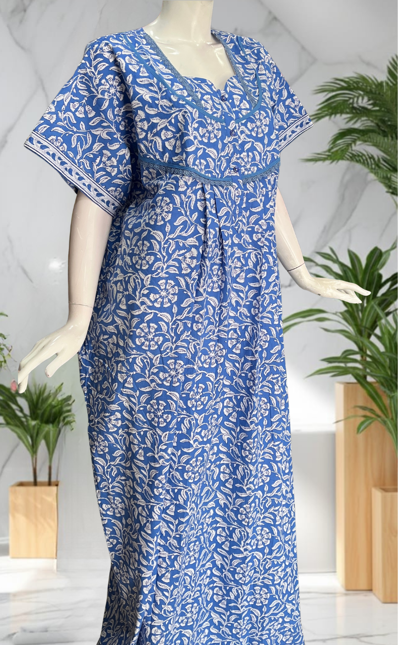 Blue Garden Pure Cotton Nighty. Pure Durable Cotton | Laces and Frills