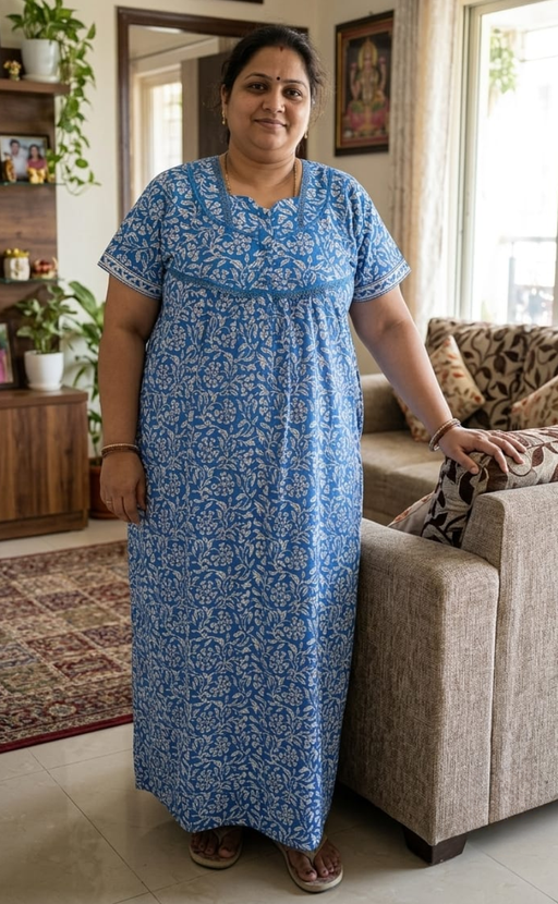 Blue Garden Pure Cotton Nighty. Pure Durable Cotton | Laces and Frills - Laces and Frills