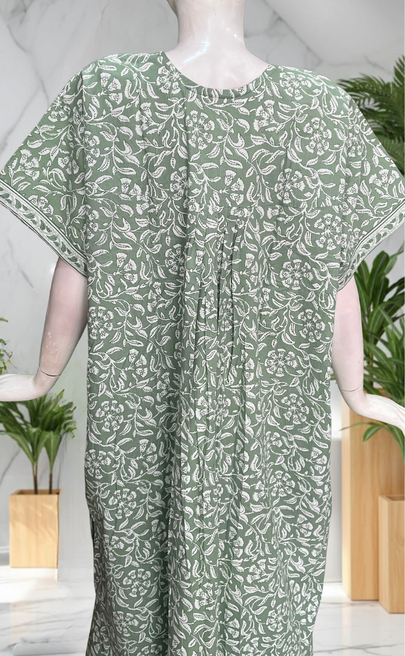 Pista Green Garden Pure Cotton Nighty. Pure Durable Cotton | Laces and Frills