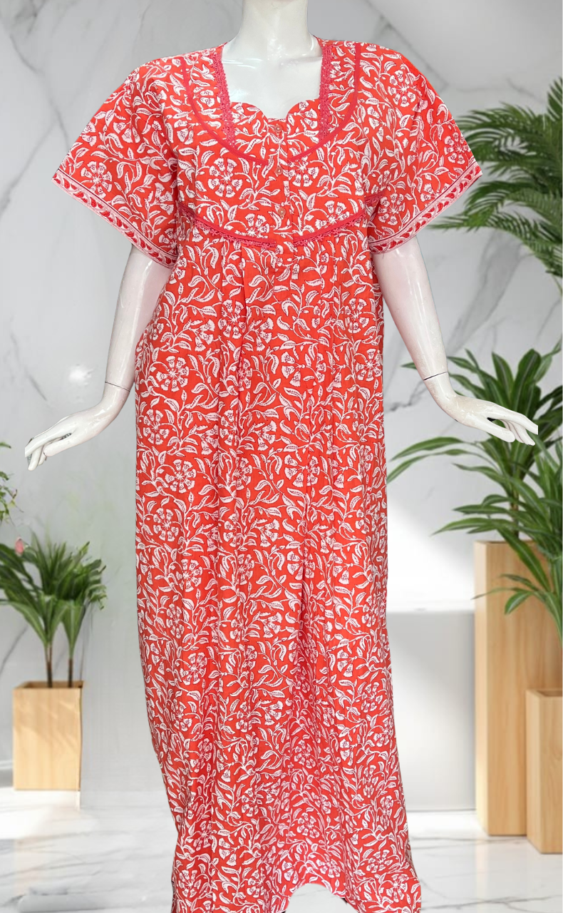 Peach Garden Pure Cotton Nighty. Pure Durable Cotton | Laces and Frills