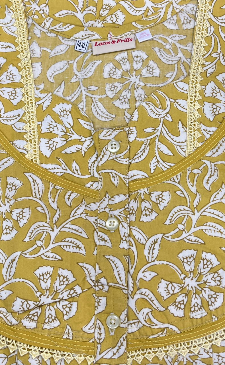 Yellow Garden Pure Cotton Nighty. Pure Durable Cotton | Laces and Frills