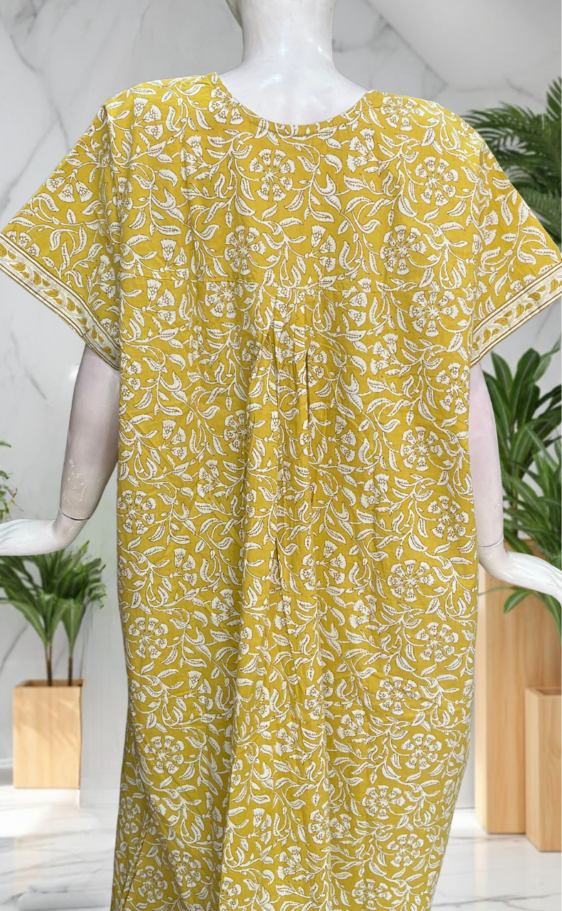 Yellow Garden Pure Cotton Nighty. Pure Durable Cotton | Laces and Frills