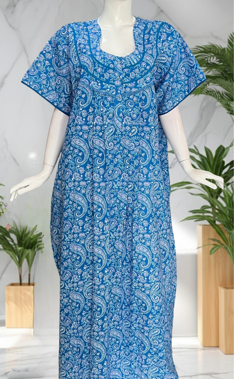 Blue Garden Pure Cotton Nighty. Pure Durable Cotton | Laces and Frills