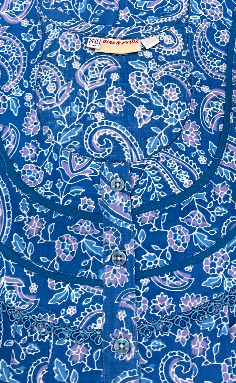 Blue Garden Pure Cotton Nighty. Pure Durable Cotton | Laces and Frills