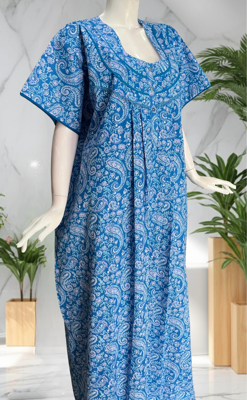 Blue Garden Pure Cotton Nighty. Pure Durable Cotton | Laces and Frills
