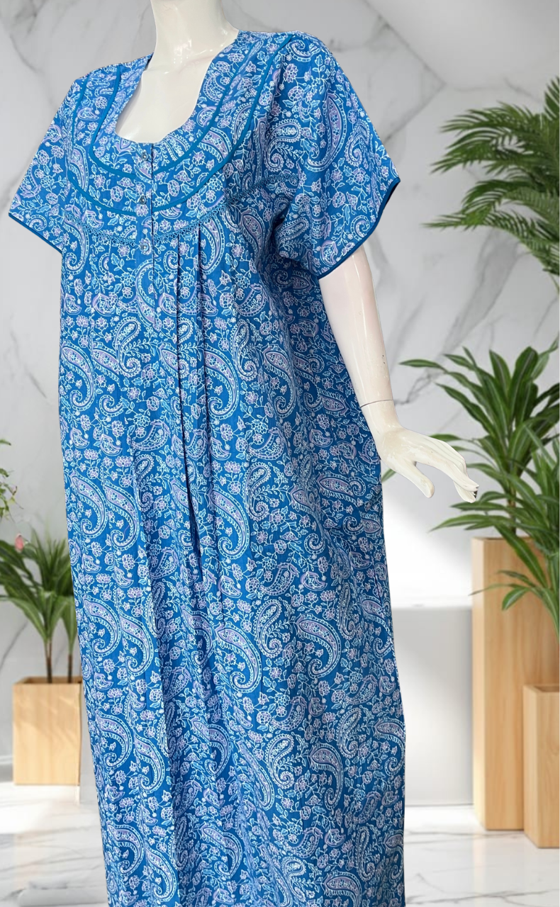 Blue Garden Pure Cotton Nighty. Pure Durable Cotton | Laces and Frills