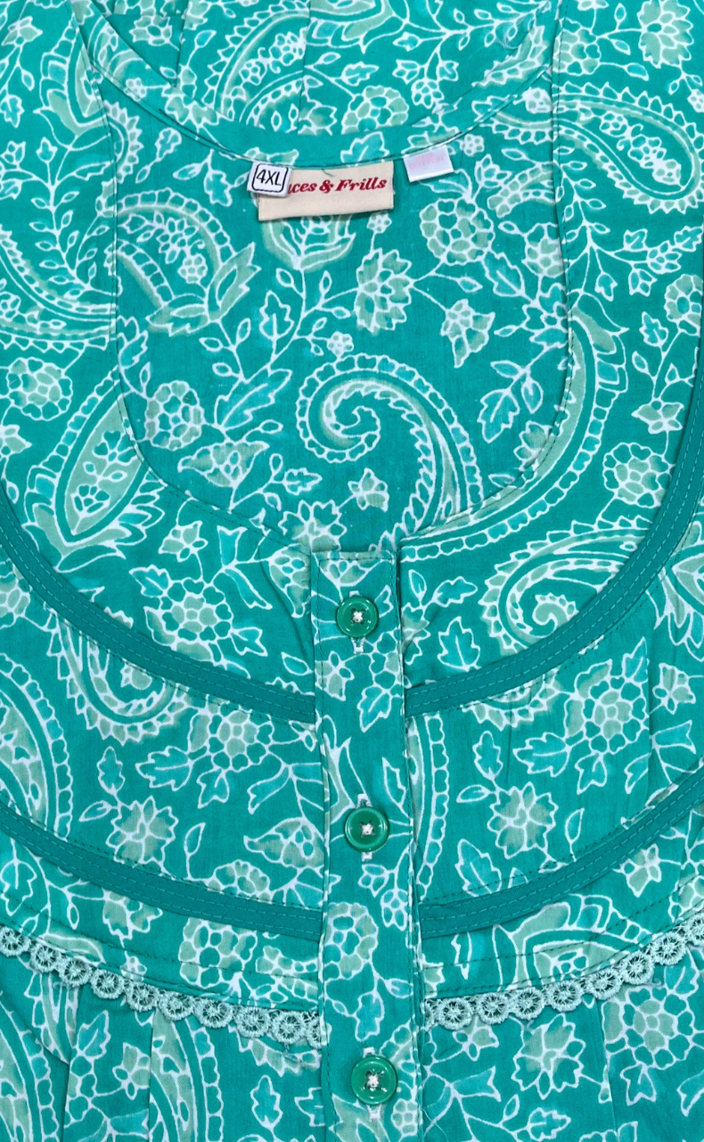 Sea Green Garden Pure Cotton Nighty. Pure Durable Cotton | Laces and Frills
