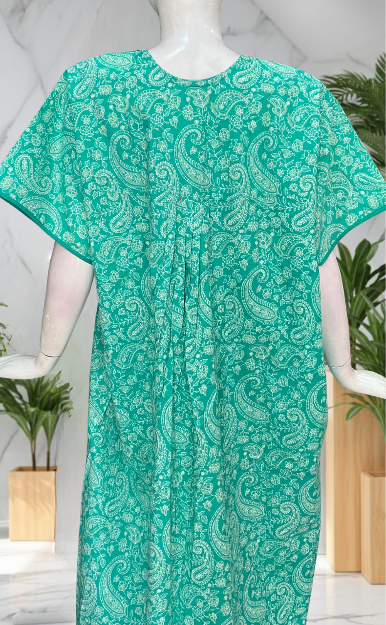 Sea Green Garden Pure Cotton Nighty. Pure Durable Cotton | Laces and Frills