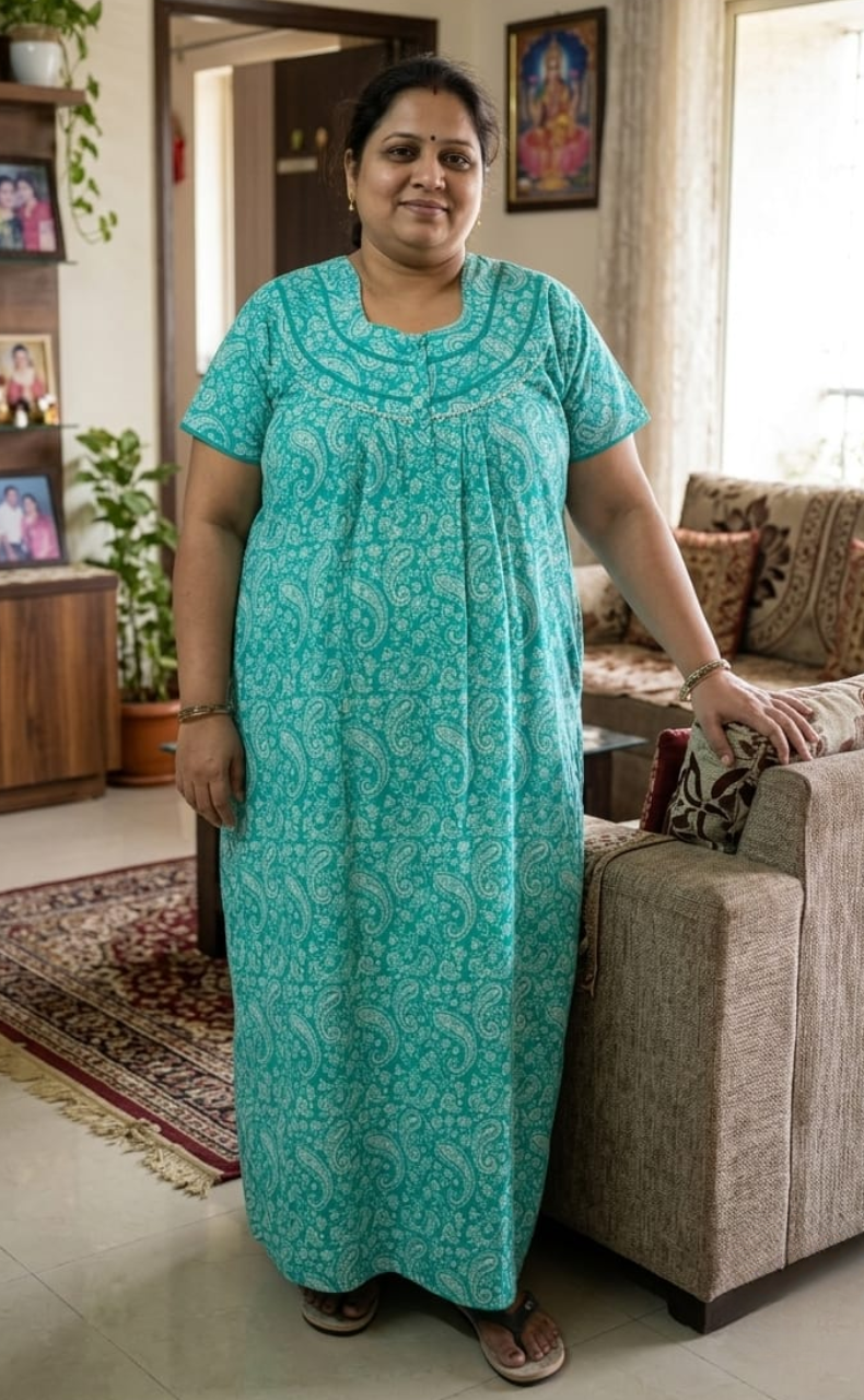 Sea Green Garden Pure Cotton Nighty. Pure Durable Cotton | Laces and Frills - Laces and Frills
