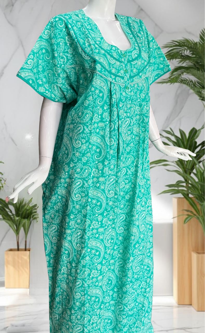 Sea Green Garden Pure Cotton Nighty. Pure Durable Cotton | Laces and Frills