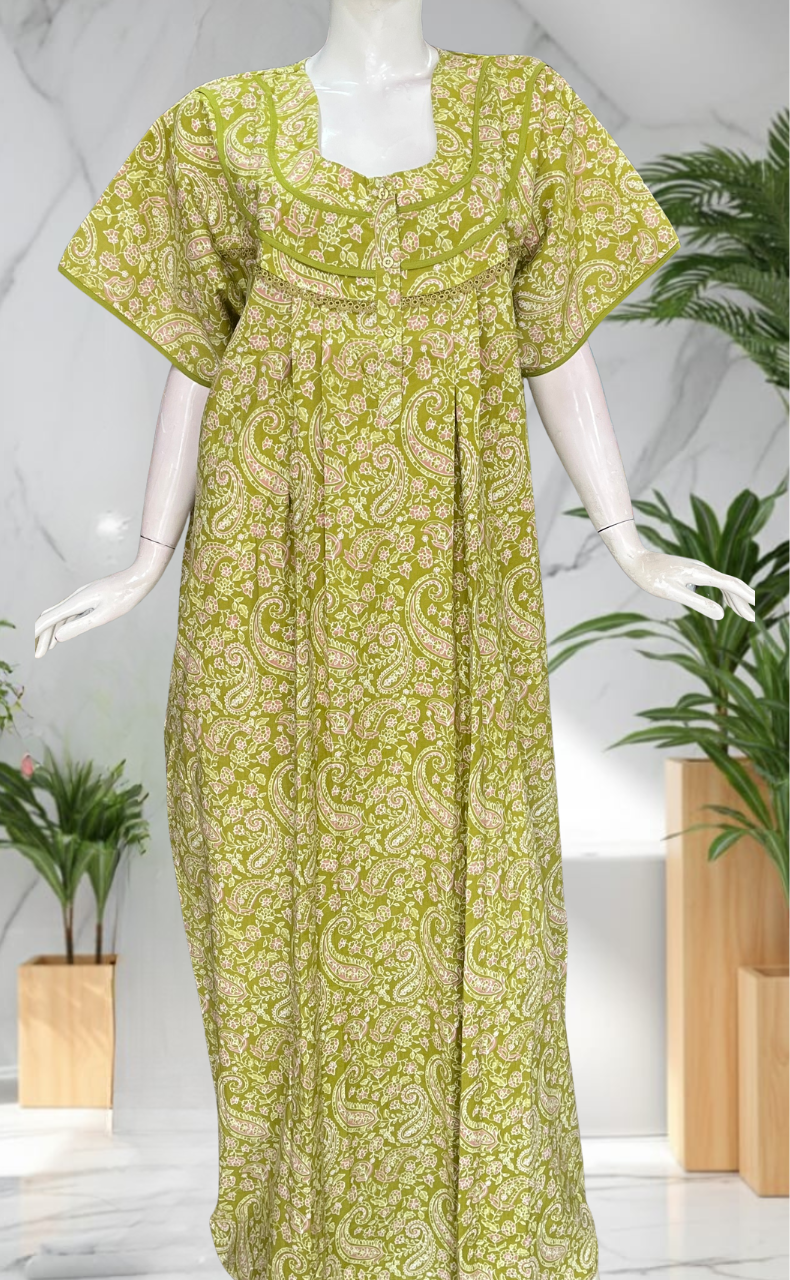 Green Garden Pure Cotton Nighty. Pure Durable Cotton | Laces and Frills