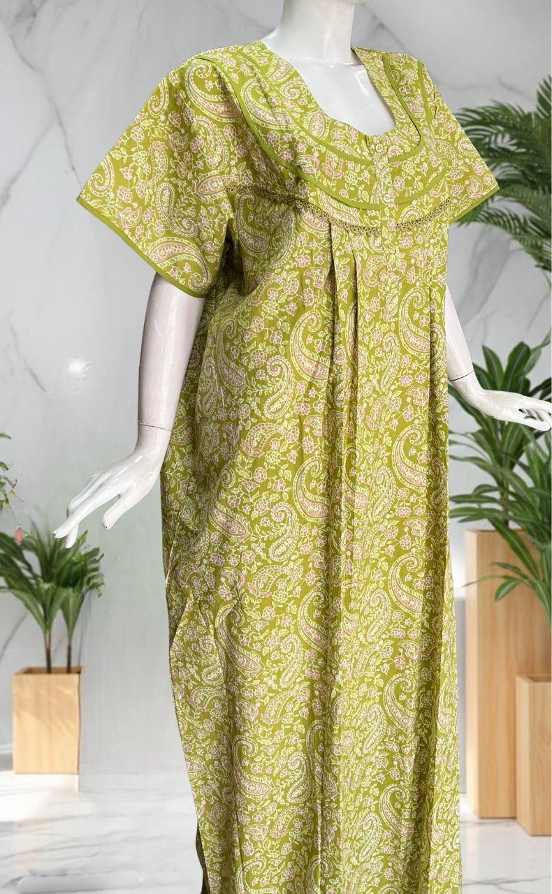 Green Garden Pure Cotton Nighty. Pure Durable Cotton | Laces and Frills