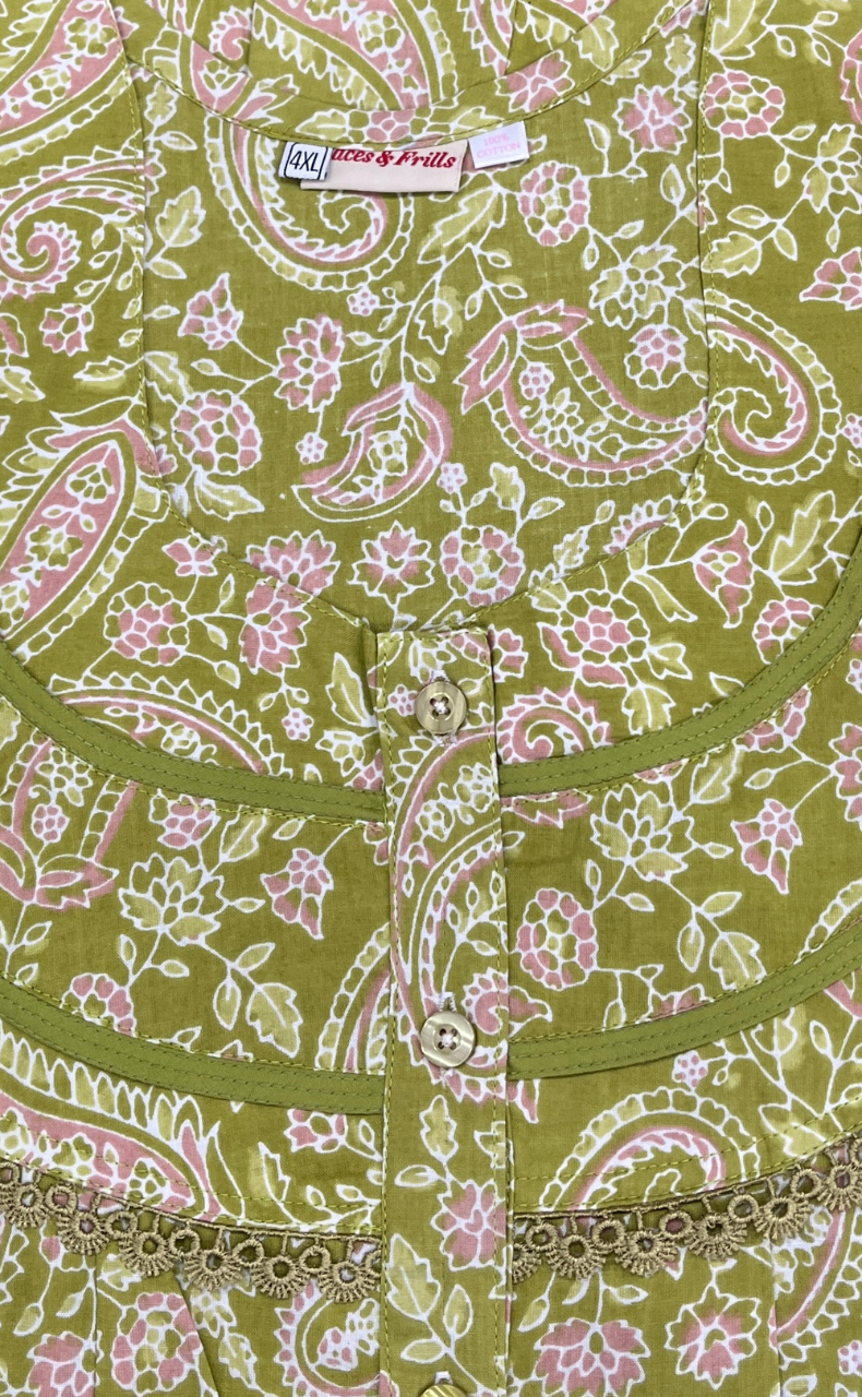 Green Garden Pure Cotton Nighty. Pure Durable Cotton | Laces and Frills